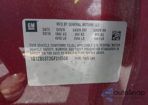 2016 Chevrolet Malibu Ls from USA, damaged, VIN 1G1ZB5ST2GF216504